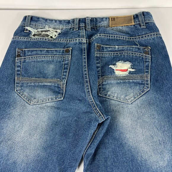 Jordan Craig Artisan Jean Men 33x32 Distressed USA Theme Blue Faded Cotton Denim - Picture 9 of 16